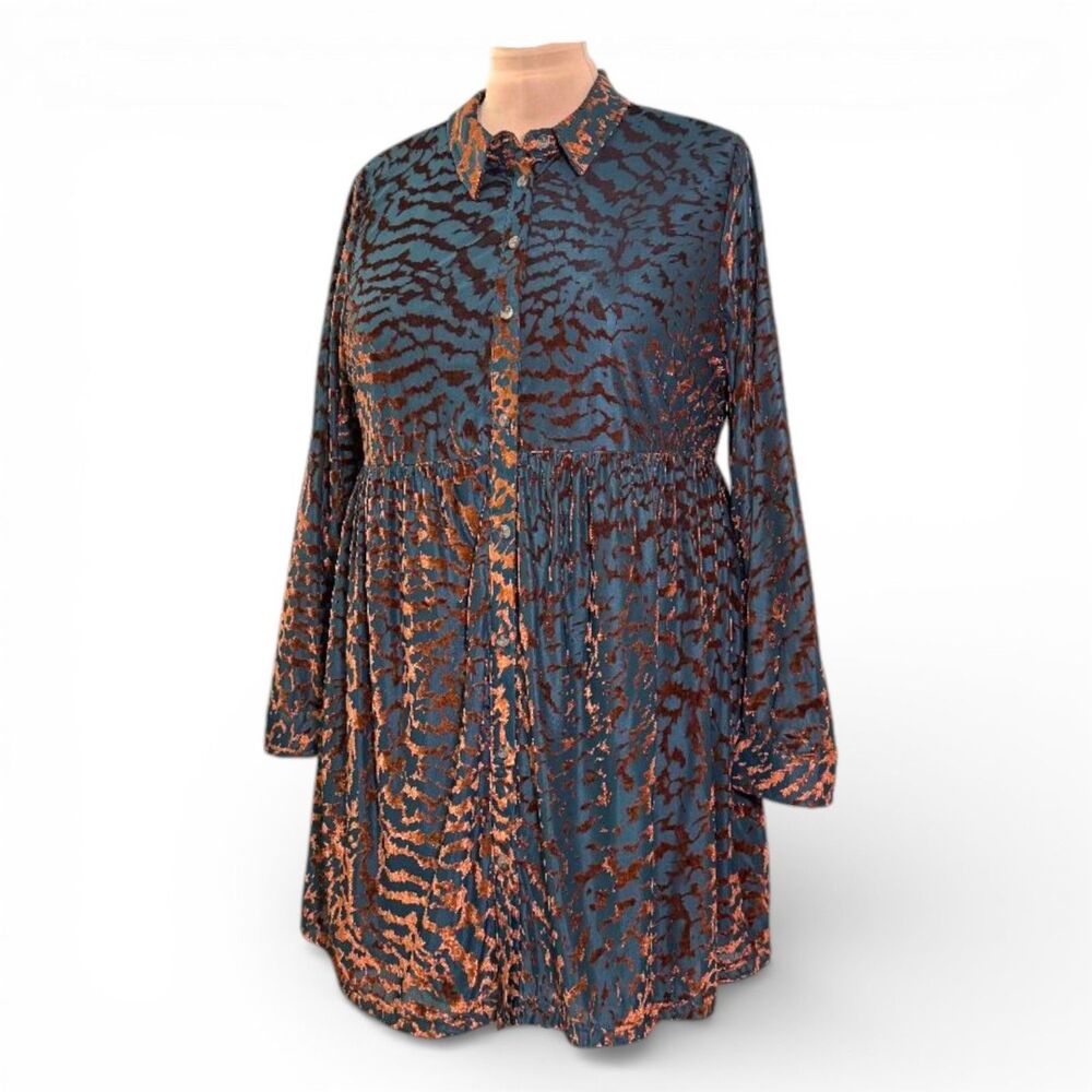 JODIFL Velvet Burnout Button-Up "Envy Of All" Dress, NWT Size 1X